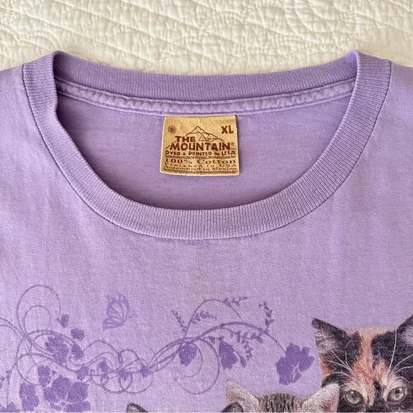 The Mountain Leather Tag Purple Cat Kitten Print Long Sleeve Shirt Y2K Vintage - Picture 5 of 8